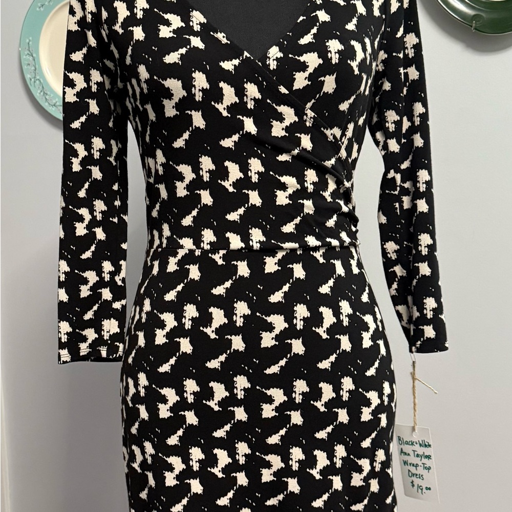 Black and Cream White Anne Taylor Petite Dress